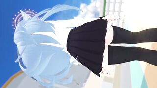 Blue hair anime girl in school uniform show her butt. - 8 image