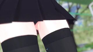 Blue hair anime girl in school uniform show her butt. - 9 image