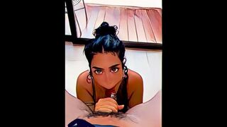 Animation girl give a blowjob in hotel room for all to see - 1 image