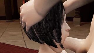 Resident Evil Ada Wong Chokes on Leon's Cock - Blowjob Only, Facefucking - 3D Hentai Cartoon - 2 image