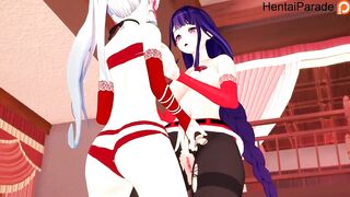 Inazuma Xmas with Raiden Ei and Ayaka Genshin Impact Hentai Uncensored - 2 image