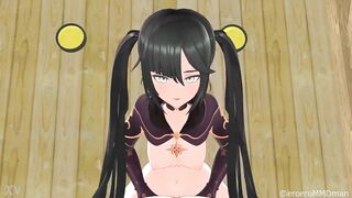 HENTAI GENSHIN IMPACT MONA COWGIRL SEX BLACK HAIR COLOR EDIT SMIXIX - 6 image