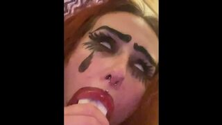 April Gives Crazy Blowjob On Alien Cock - 1 image