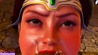 Female warrior sucks monster's big cock and he cums loads cum inside mouth |3D Hentai Animations|P67