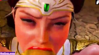 Female warrior sucks monster's big cock and he cums loads cum inside mouth |3D Hentai Animations|P67 - 10 image