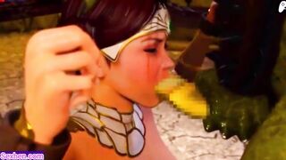 Female warrior sucks monster's big cock and he cums loads cum inside mouth |3D Hentai Animations|P67 - 4 image