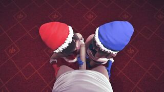 Christmas girls handjob and lick your cock POV