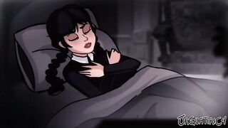 Adult Wednesday Addams +18 aged and her Thing - Wandinha e Maozinha Family Addams Cartoon - 2 image