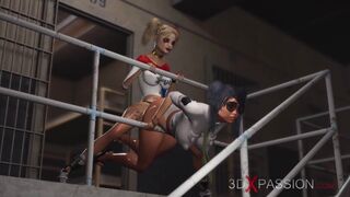 Harley Quinn fucks hard a female prison officer with a strapon - 1 image