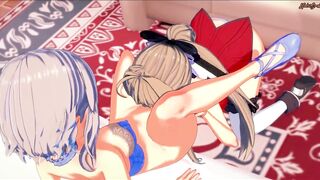 Isuzu Sento and Muse lick each other's pussies on the bed - Amagi Brilliant Park Hentai. - 4 image