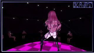Hentai game, girl in stockings and latex fucking in public on stage - 5 image