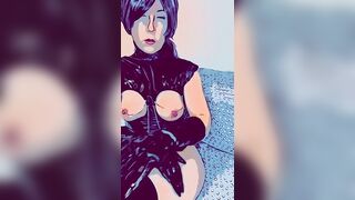 Reallife Anime Milf Playing with Her Breasts in Black Vinyl - 10 image