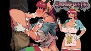Spooky Milk Life - Hentai game - gameplay part 2 - blowjob from shopkeeper - 1 image