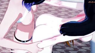 Nezuko Kamado has lesbian sex with Shinobu Kocho, gets pussy eaten then fucked with a strapon. Demon Slayer Lesbian Hentai. - 6 image