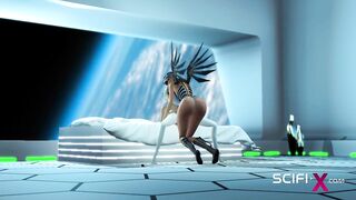 Cyber angel dickgirl fucks a sexy blonde in the space station