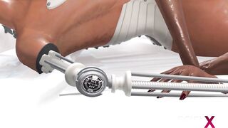 Female sex android plays with a sexy ebony in the space station - 9 image