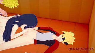 Naruto Hentai - Threesome Hinata is Fucked by Naruto while sucks Dicks and They cums in her mouth and pussy - 1 image
