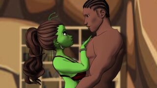 A green skinned big booty alien steps through a portal for some bbc action - AI powered voices - 1 image