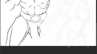 Naked dungeos & dragons fantasy elf girl running from big dicked cave troll in hentai cartoon style. - 2 image