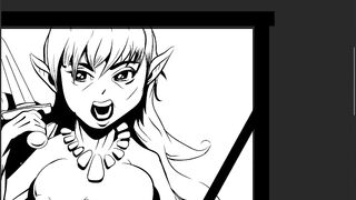 Naked dungeos & dragons fantasy elf girl running from big dicked cave troll in hentai cartoon style. - 5 image
