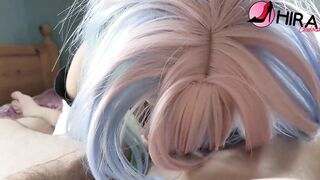 Lucy from Cyberpunk Edgerunners Cosplay gives hot Footjob and Blowjob / Cumplay, Heels, Oil - 5 image