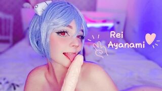 Rei Ayanami gets horny and cums with a dildo and vibrator - 1 image