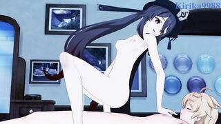 Hu Tao and Aether have intense sex in the bedroom. - Genshin Impact Hentai - 5 image