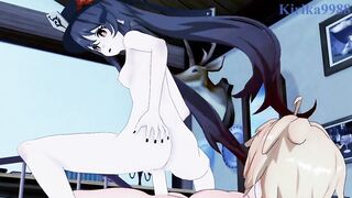 Hu Tao and Aether have intense sex in the bedroom. - Genshin Impact Hentai - 6 image