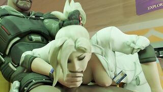 Mercy sucking huge dark boner of her squadmate - 8 image