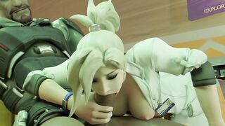 Mercy sucking huge dark boner of her squadmate - 9 image