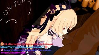 Genshin Impact Fischl BlowJob Hentai Blonde Girl Half Naked MMD 3D Dark Brown Clothes CE SMIXIX - 8 image