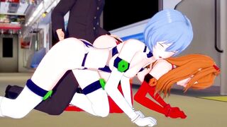 Asuka and Rei have group threesome | Neon Genesis Evangelion 3D Hentai Parody - 4 image