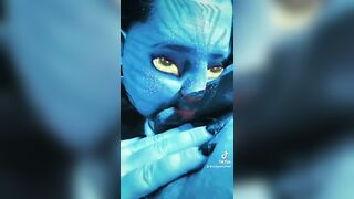Fucking a blue Avatar with an out if this world pussy and mouth