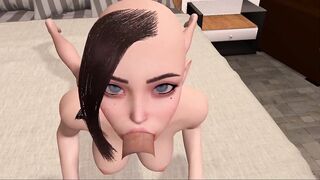 3D VR animation hentai video game Virt a Mate anime cartoon. Mexican bandit in tattoos fucks deep in the throat of a young bald buxom beauty with bangs. - 8 image