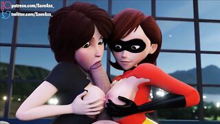 Elastigirl fucked by two huge cocks - Step Aunt Cass and Helen Parr Hard Rough Sex (Anal Creampie, Hard Anal Sex) by Sav - 10 image