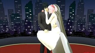 Sakura's Wedding Part 1 Anime Hentai Netorare Newlyweds take Pictures with Eyes Covered a. Wife Silly Husband - 1 image