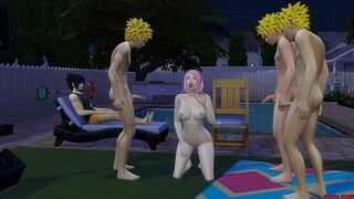 Sakura Fucked by the clones of Naruto Gangbang in front of Husband s. Cuckold - 1 image