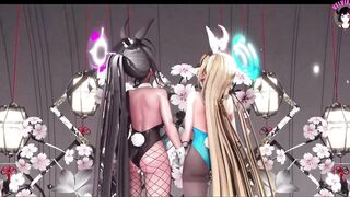 Karin x Asuna - Sexy Dance In Bunny Suit + Gradual Undressing (3D HENTAI) - 2 image