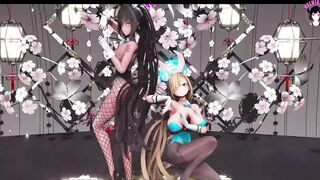 Karin x Asuna - Sexy Dance In Bunny Suit + Gradual Undressing (3D HENTAI) - 3 image