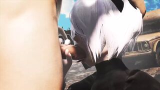 2B Takes a Big Mouthful of Cock - 1 image