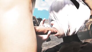 2B Takes a Big Mouthful of Cock - 5 image
