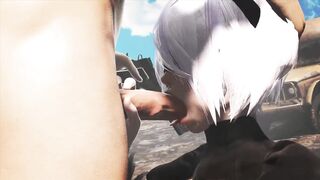 2B Takes a Big Mouthful of Cock - 7 image