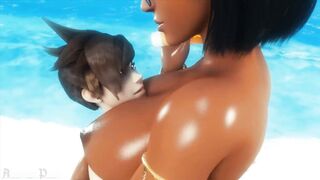 Tracer Helps Pharah Rub Sunscreen Into Her Tits With No Hands - 2 image