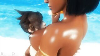 Tracer Helps Pharah Rub Sunscreen Into Her Tits With No Hands - 4 image