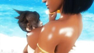 Tracer Helps Pharah Rub Sunscreen Into Her Tits With No Hands - 5 image