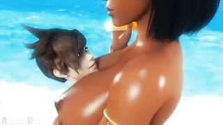 Tracer Helps Pharah Rub Sunscreen Into Her Tits With No Hands - 7 image