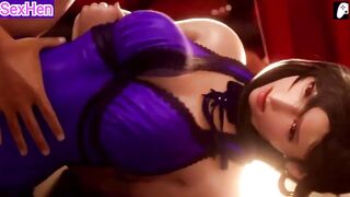 (4K) Tifa has hard hardcore beach sex in purple dress and gets her ass creampied | Hentai 3D - 9 image