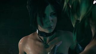 (4K) Lara croft gets fucked by a woman with a huge dildo and cums in her ass | 3D Hentai - 2 image