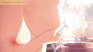 Squirting Milk, Lactating into a coffee cup Hentai Animation - 8 image