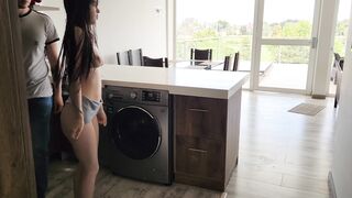 His stepsister needs help with the washing machine, he helps her undress and fucks her Tight jeans - 9 image